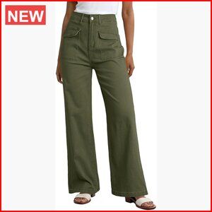 High Waist Wide Leg Cargo Pants, Stretch Cotton Elastane Fabric, Hiking Joggers